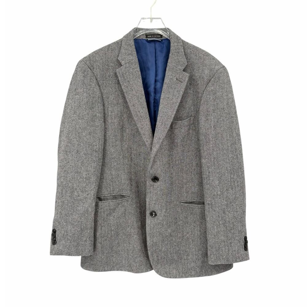 Tommy Hilfiger 40R Black Gray Herringbone Wool Blend Two Button Blazer Coat